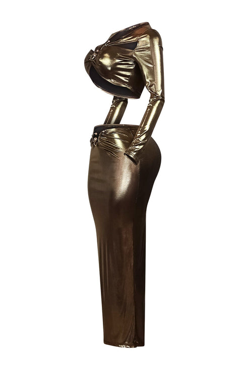 Shine On Me Metallic Foil Top & Skirt SET